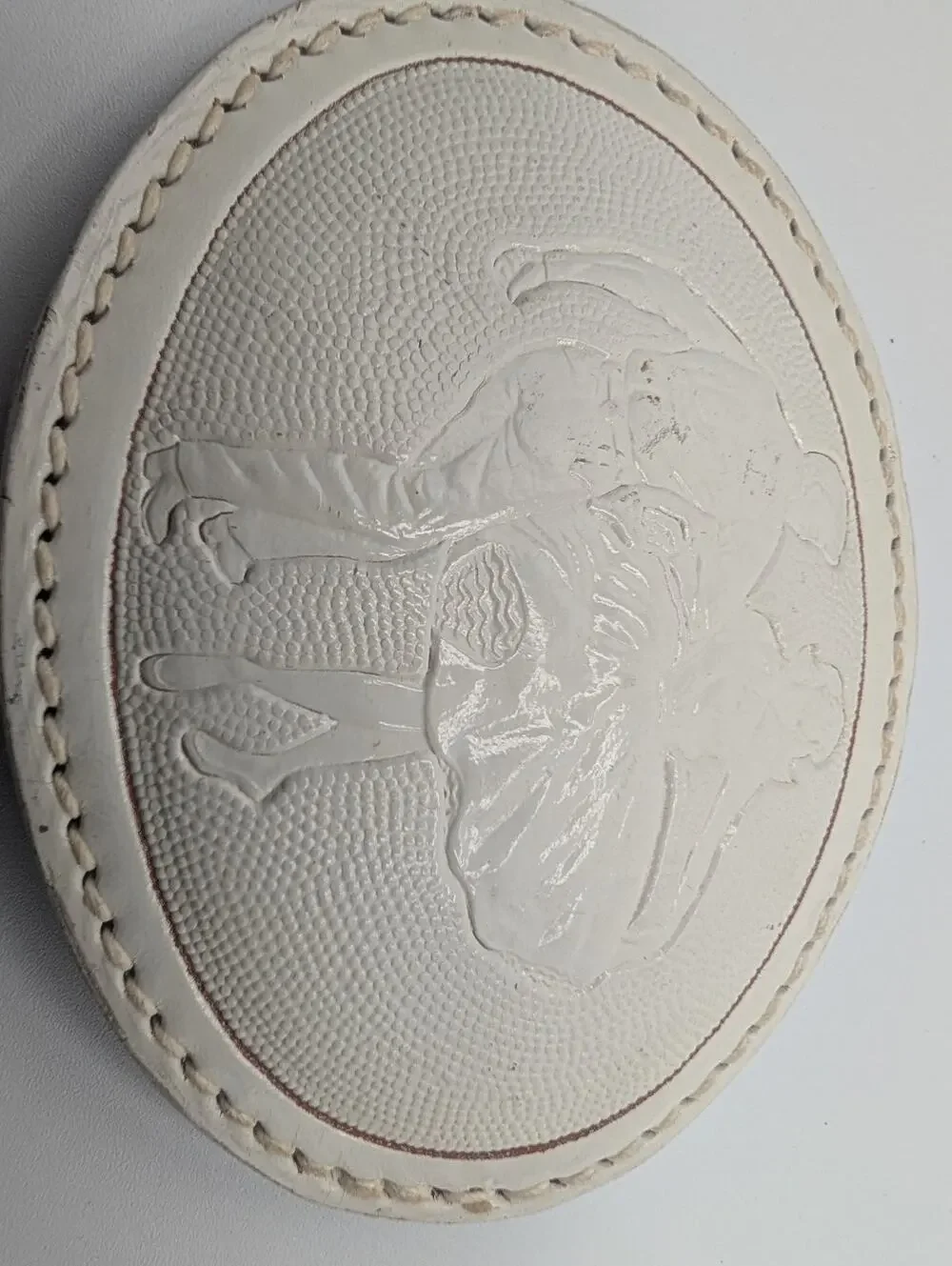VTG Squaredancers Western Cowboy Rodeo Embossed Off-White Leather Belt Buckle